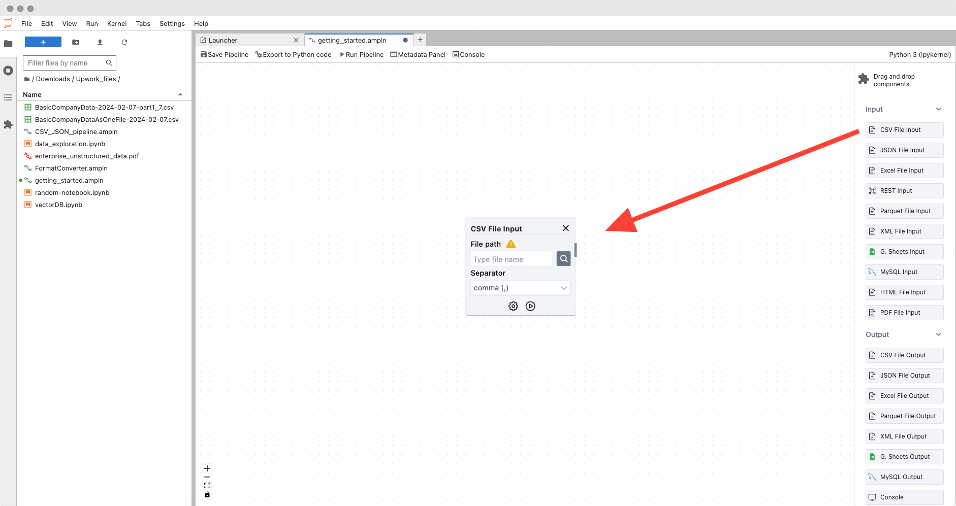 Amphi Add CSV Input
